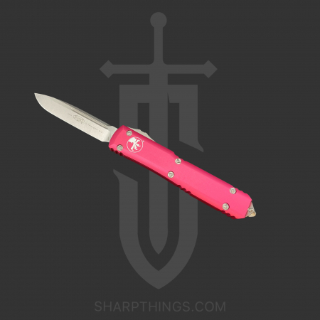 Microtech – 148-10PK – UTX-70 Drop Point Auto OTF Knife – Stonewash – Pink