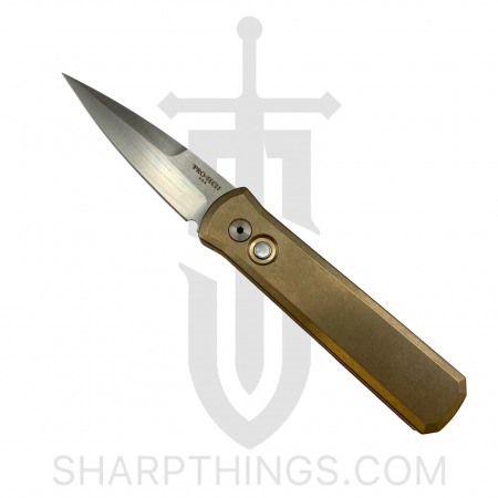 ProTech – 7110 – Godson Limited – Auto Folding Knife – 154CM Satin – Bronze AL – MOP Button