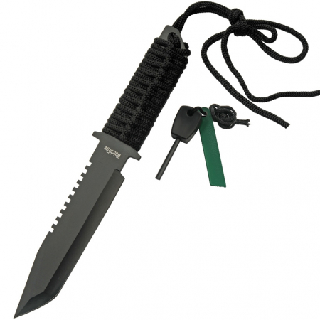 Rite Edge – CN211551 – Military Survival Fixed Tanto Blade Knife – Stainless Cord Wrapped – Black