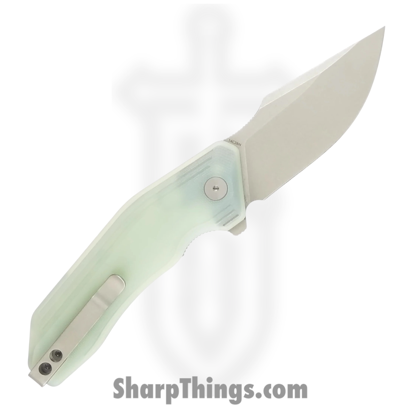Damned Designs - DMN001GJ - Basilisk - Folding Knife - 14C28N Stonewash Drop Point - G10 - Jade - Image 2