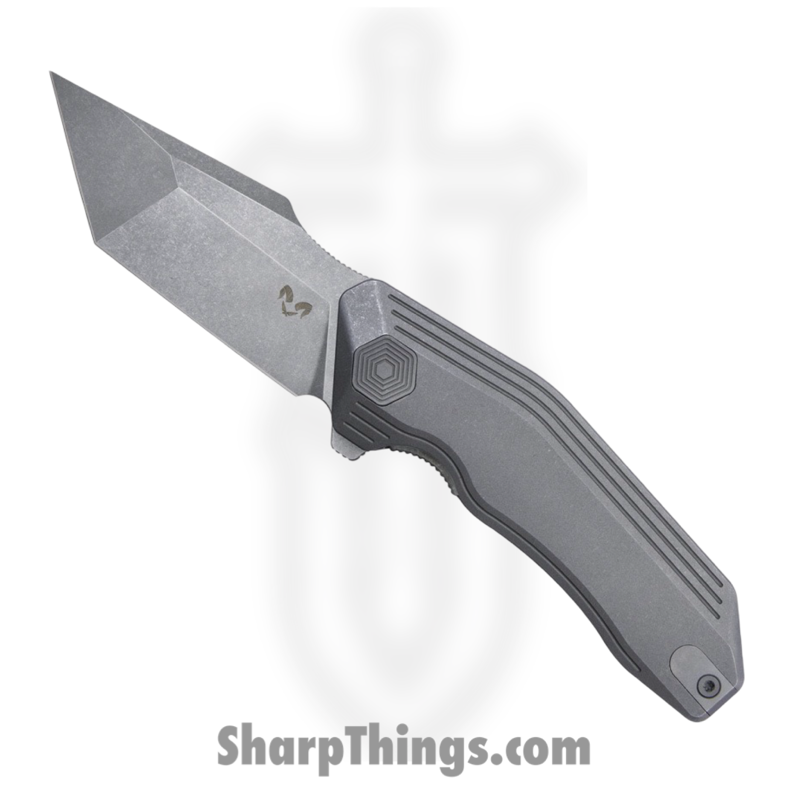 Damned Designs - DMN002TSW - Yokai - Folding Knife - 14C28N Stonewash Tanto - Titanium - Grey