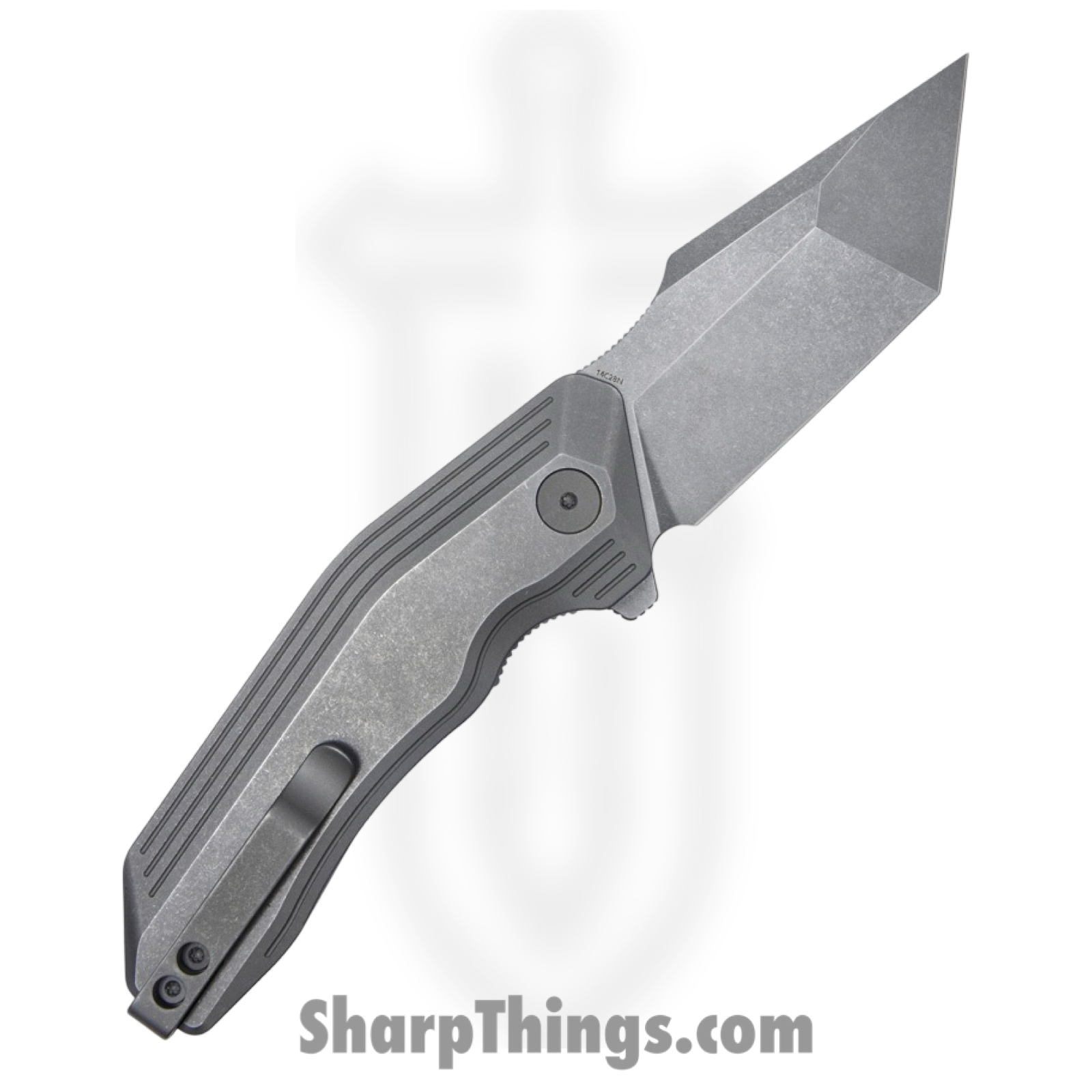 Damned Designs - DMN002TSW - Yokai - Folding Knife - 14C28N Stonewash Tanto - Titanium - Grey - Image 2