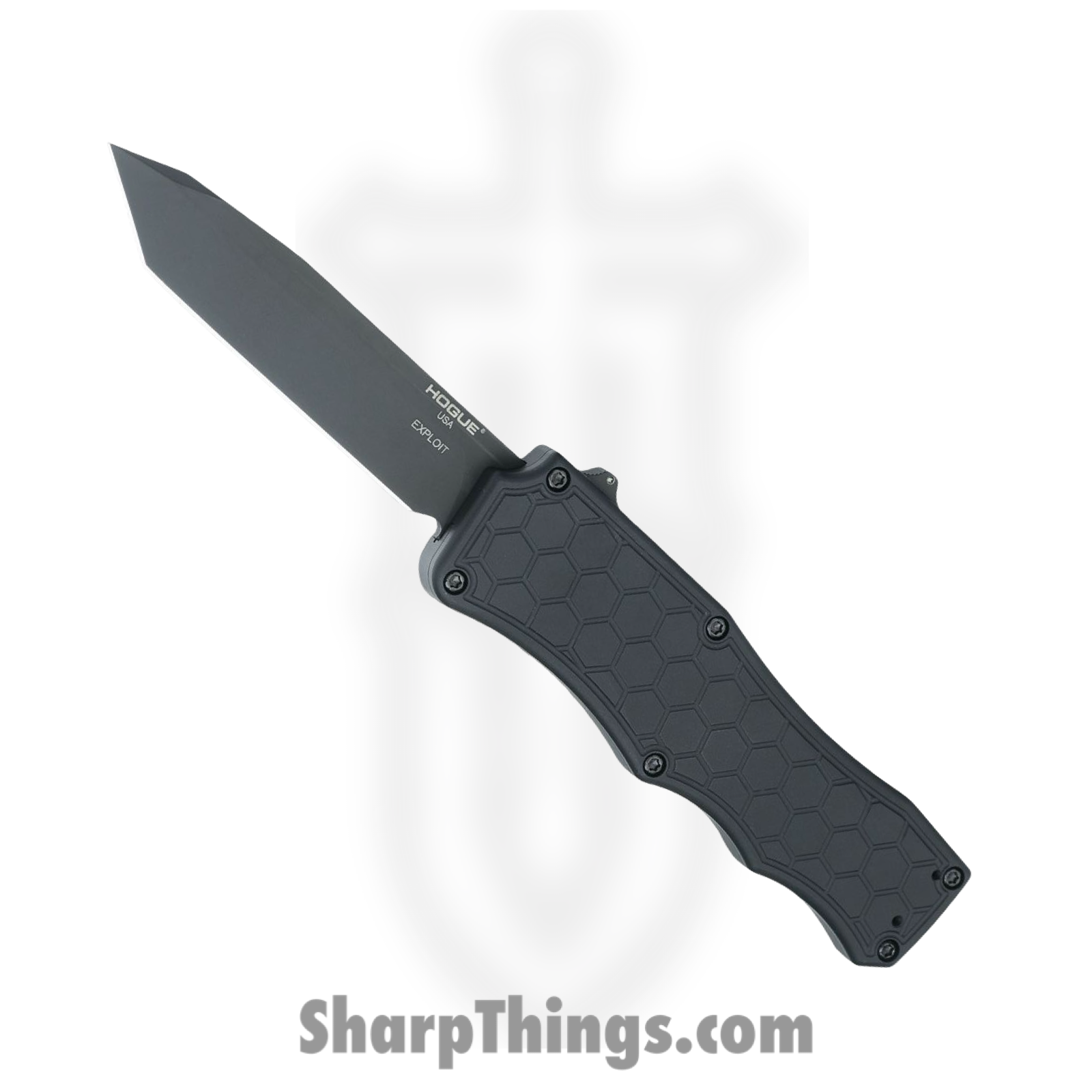 Hogue Knives - HG34047 - Exploit - OTF Auto - CPM S30V Coated Tanto - 6061-T6 Aluminum/Honeycomb Texture - Black