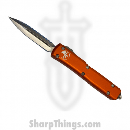 Microtech – 122-12OR – Ultratech D/E Auto OTF Knife – Stonewash Full Serration – Orange