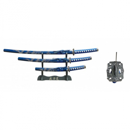 Misc – RT-5003BL – 3 Piece Samurai Sword Set – Blue