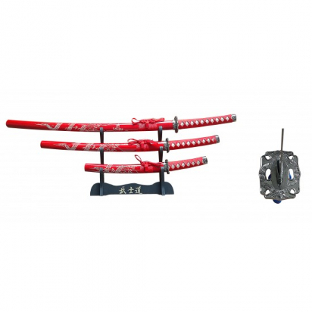 Misc – RT-5003RD – 3 Piece Samurai Sword Set – Red