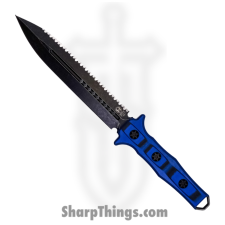 Heretic Knives – H003-8C-BLUBLK – Nephilim Fixed Blade D/E Dagger – Serrated – Elmax – G10 – Blue Black