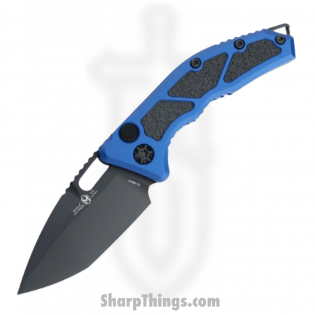 Heretic Knives – H011-4A-BLU – Medusa Tanto Blade Automatic Folding Knife – Black & Blue