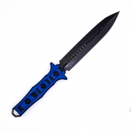 Heretic Knives – H003-8C-BLUBLK – Nephilim Fixed Blade D/E Dagger – Serrated – Elmax – G10 – Blue Black