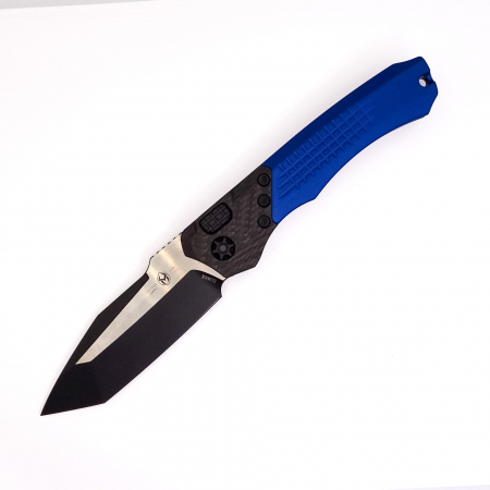 Heretic Knives – H100-10A-BLU – Wraith Automatic Tanto Folding Knife – Elmax – Two tone Black Blue