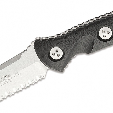 Microtech – 113M-11 – Socom Alpha Mini Fixed Blade Knife – Stonewash Partial Serrated – Black