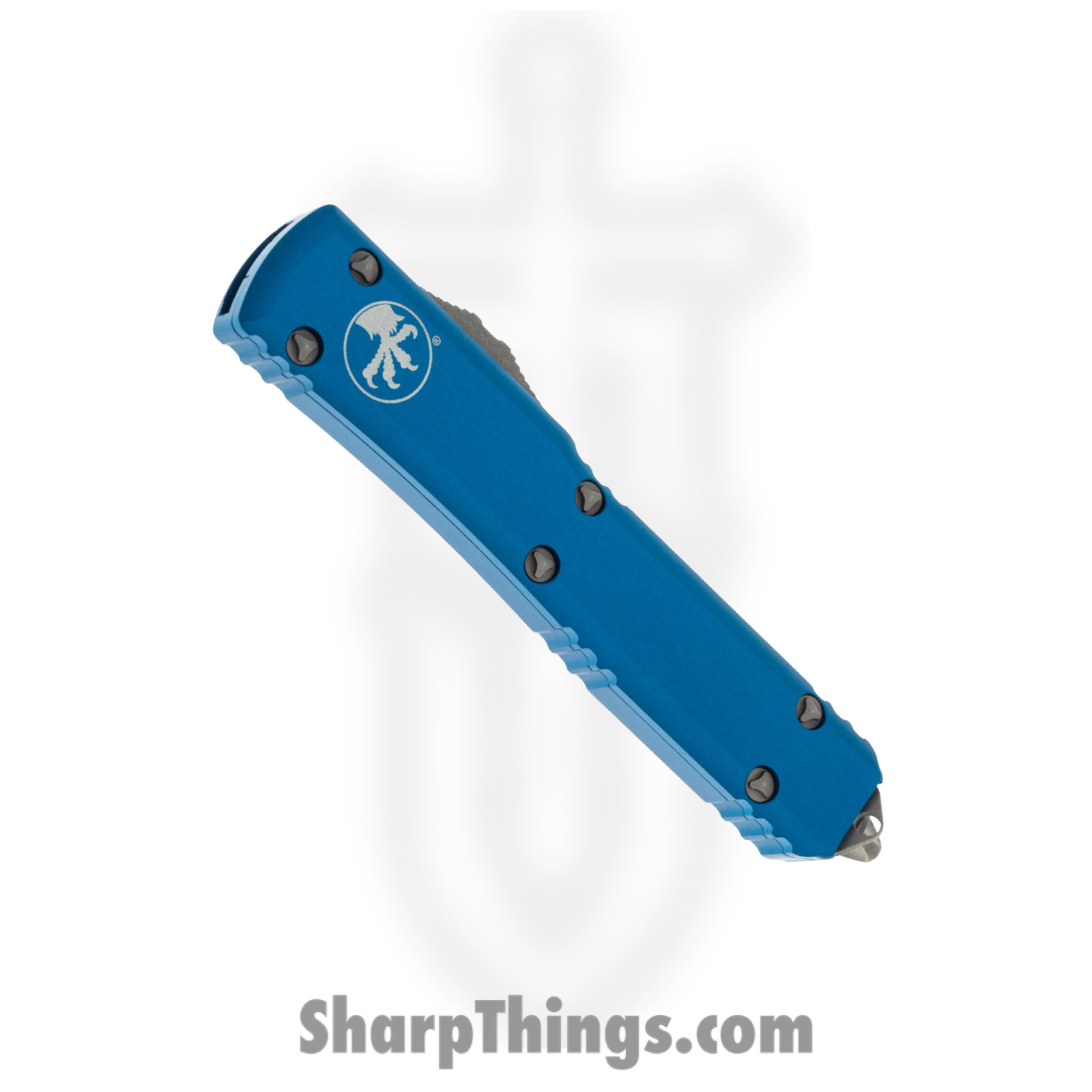 Microtech - 120-11APBL - Ultratech - OTF Auto - Elmax, M390, 204P Two Tone Bayonet - 6061-T6 Aluminum - Blue - Image 3