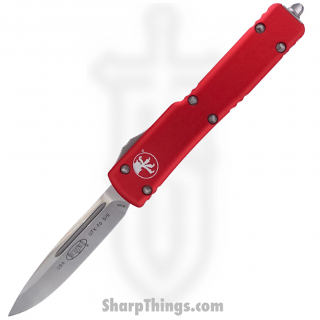 Microtech – 148-4RD – UTX-70 Automatic OTF Satin Drop Point Knife – Red