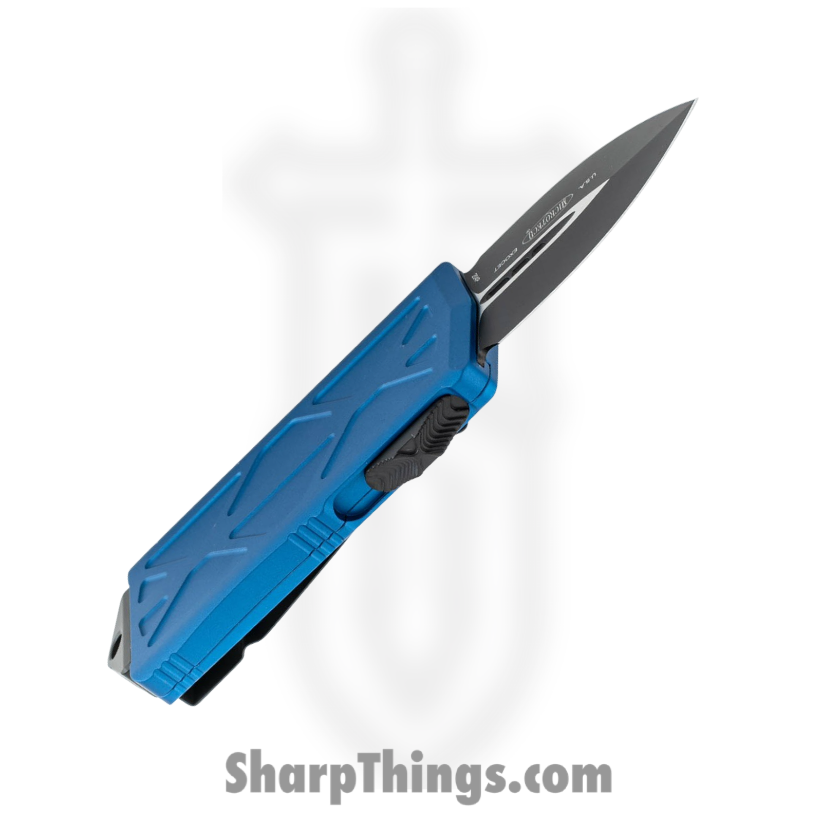 Microtech - 157-1BL - Exocet - OTF Auto - Elmax, M390, 204P Coated Dagger - 6061-T6 Aluminum - Blue - Image 3