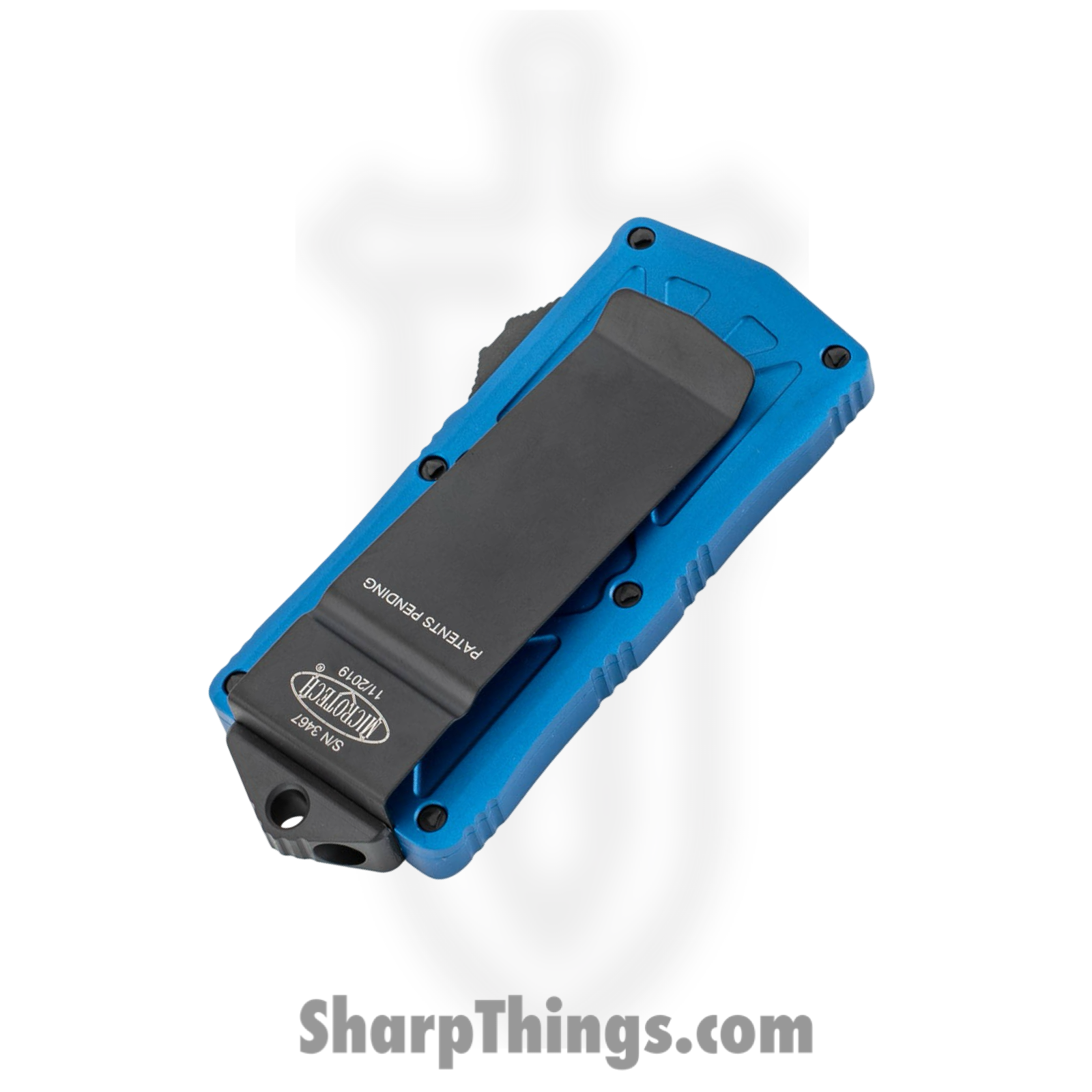 Microtech - 157-1BL - Exocet - OTF Auto - Elmax, M390, 204P Coated Dagger - 6061-T6 Aluminum - Blue - Image 5