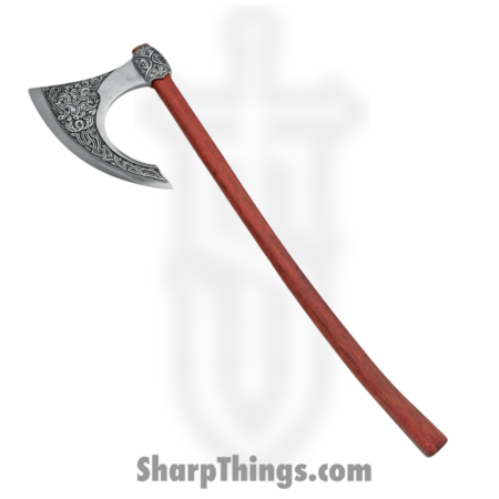 Denix – DX628G – Viking Battle Axe – Steel Scroll Work – Wood – Brown