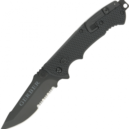 Gerber – G1870 – Hinderer Combat Life Saver Partially Serrated Folding Knife – Clip Point 440A Nylon – Black
