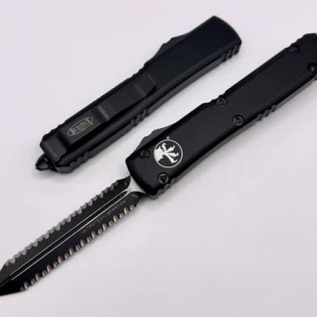 Microtech – 223-D3T – Ultratech Spartan Tactical Double Fully Serrated OTF Knife – Black