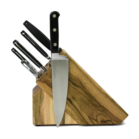 Lamson – 39289 – 7 Piece Premier Forged Knife Natural Walnut Block Set – 4116 Polished  – G10 – Midnight Black