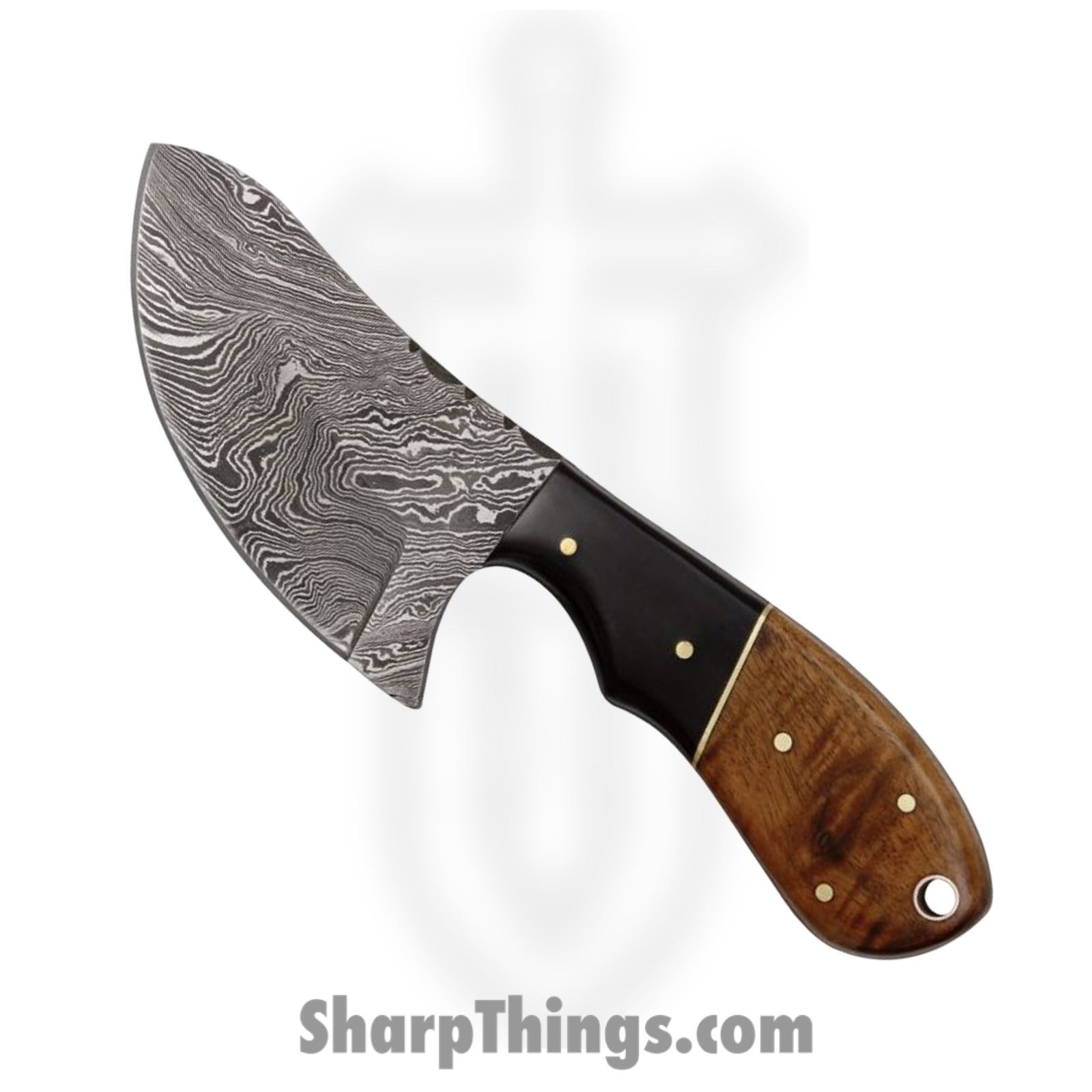 Damascus - DM1062 - Butcher - Fixed Blade Knife - Damascus Wharncliffe - Buffalo Horn - Brown Black