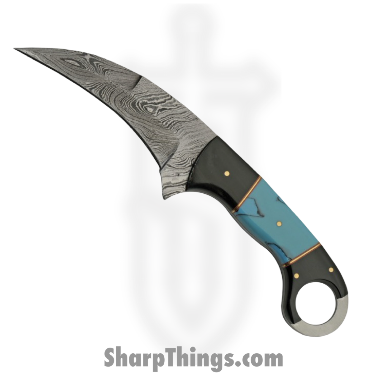 Damascus - DM1295TR - Buffalo Horn Karambit - Fixed Blade Knife - Damascus - Buffalo Horn Turquoise - Black Blue