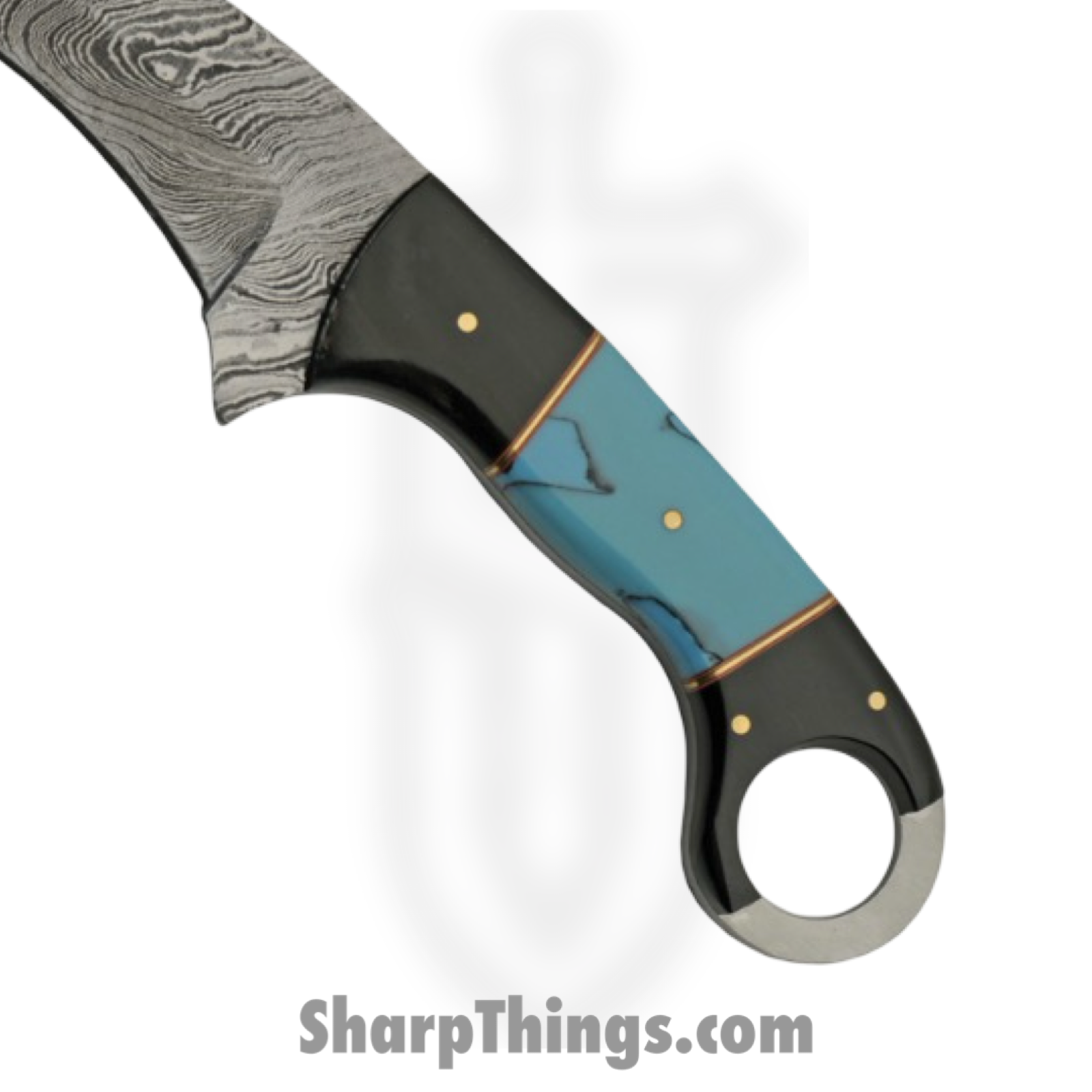 Damascus - DM1295TR - Buffalo Horn Karambit - Fixed Blade Knife - Damascus - Buffalo Horn Turquoise - Black Blue - Image 2