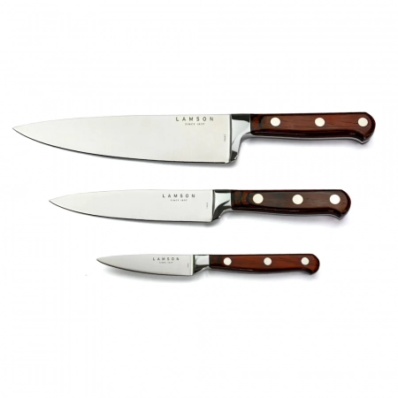 Lamson – 79963 – 3-Piece Premier Forged Chefs’s Set of Knives – 4116 Polished  – Striated Wood – Sierra