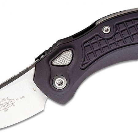 Microtech – 268A-10 – Brachial Automatic Trailing Point Folding Knife – Stonewash –  Milled Black