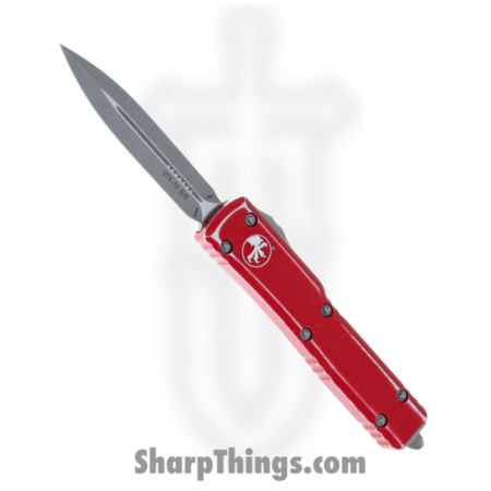 Microtech – 147-10DRD – UTX-70 – OTF Auto – Elmax, M390, 204P Stonewash Dagger – 6061-T6 Aluminum – Distressed Red