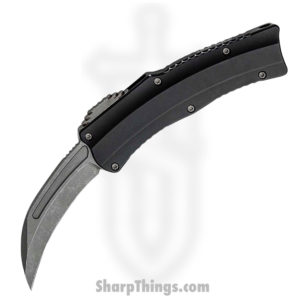 Heretic Knives – H060-5A – Roc- Curved OTF Automatic – Magnacut Blasted – Black Battleworn
