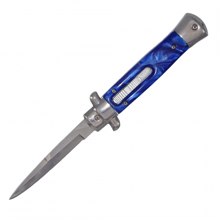 Steel River Knives – SBOTF9ITBLMP – Pezzo – 9” Italian Stiletto OTF Automatic Knife – 440 Bayonet – Blue MOP