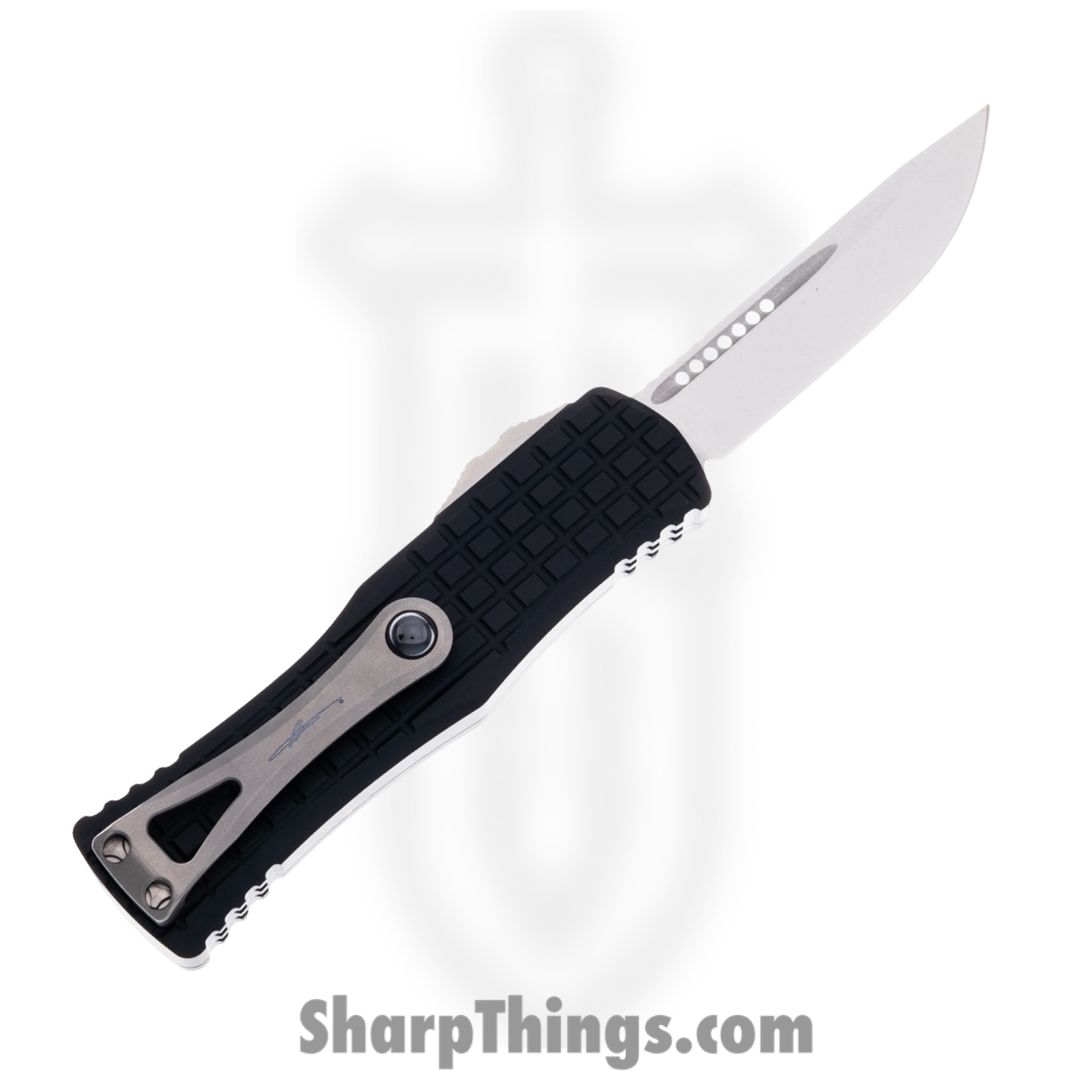 Microtech - 703-10FRS - Hera - OTF Auto - M390 Stonewash Drop Point - 6061-T6 Aluminum/Frag - Black - Image 2