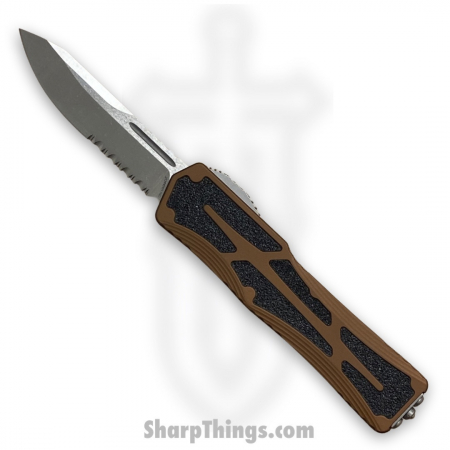 Heretic Knives – H039-2B-RB – Colossus – Clip point Auto OTF – Stonewash Serrated CPM Magnacut – Root Beer