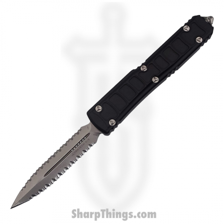 Microtech – 122II-D12S – Ultratech II D/E Double Fully Serrated Stonewash OTF Knife – Black