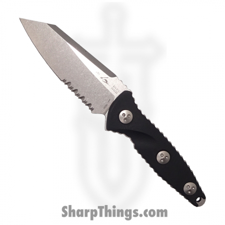 Microtech – 93M-11 – Socom Alpha Mini Warcom Edge Stonewash Partially Serrated Fixed Blade Knife – Black