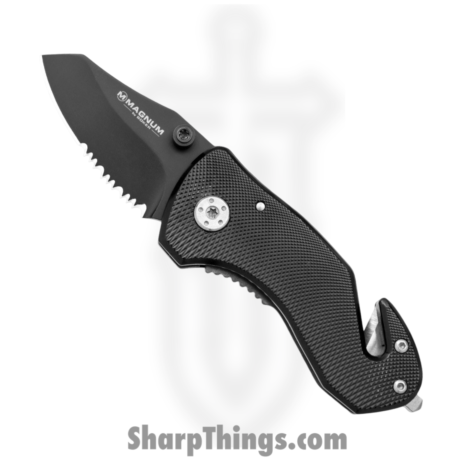 Boker - BOM01MB456 - Magnum Combat Rescue - Folding Knife - 440A SS Coated Clip Point - Aluminum - Black
