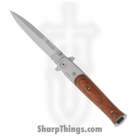 Boker – BOM01YA101 – Stiletto – Folding Knife – 440 SS Satin Spear Point – Wood Stainless – Brown Gray