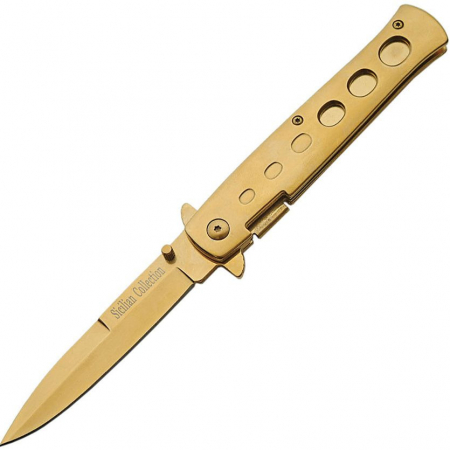 Rite Edge – CN300102SC – Stilletto Linerlock A/O Linerlock Knife – Stainless – Gold