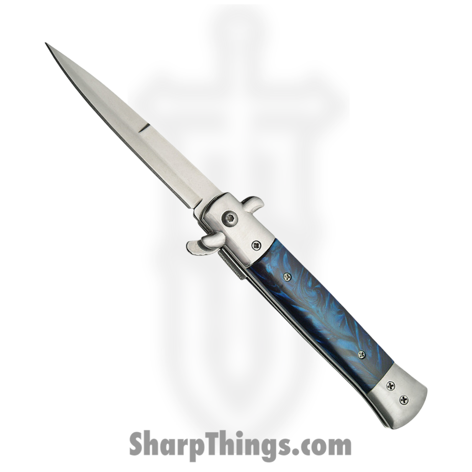 Rite Edge - CN300342BL - Stiletto - Assisted Open Knife - Stainless Polished Dagger - Stainless - Blue/Black/Silver