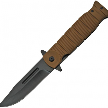 Rite Edge – CN300480BR – Linerlock A/O Clip Point Knife – Stainless Rubber Wrapped – Brown and Black