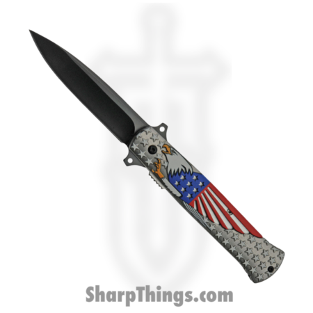 Rite Edge – CN300500 – Soaring Eagle – Folding Knife – Stainless Coated Dagger – Aluminum – Gray/Red/White/Blue