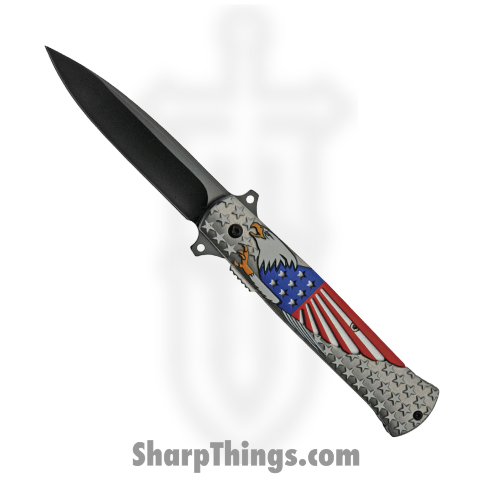 Rite Edge - CN300500 - Soaring Eagle - Folding Knife - Stainless Coated Dagger - Aluminum - Gray/Red/White/Blue