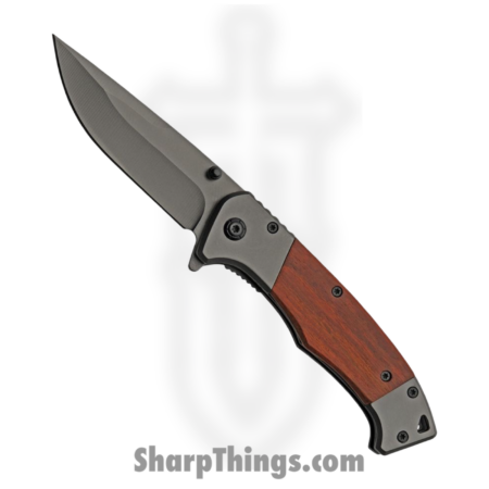 Rite Edge – CN300537 – Sleek – Folding Knife – Stainless Coated Clip Point – Wood/Stainless – Brown/Gray