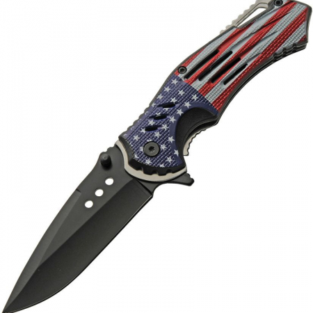 Rite Edge – CN300552US – Flag Linerlock A/O Knife – Stainless Textured ABS – Red White Blue and Black