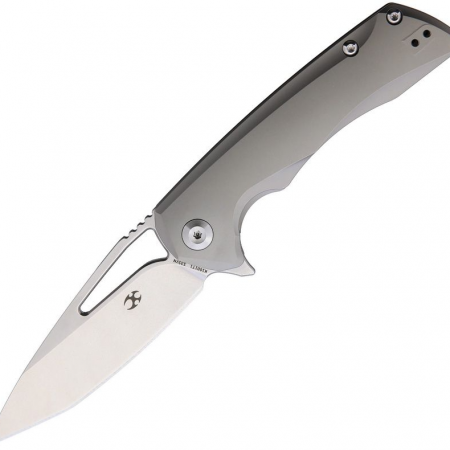 Kansept Knives – K1001T1 – Kryo Framelock Stonewash Tanto Folding Knife – S35VN Titanium – Grey