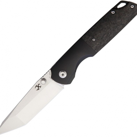 Kansept Knives – K1005T1 – Warrior Framelock Tanto Stonewash Flipper Knife – CPM S35VN Titanium and Carbon Fiber – Black