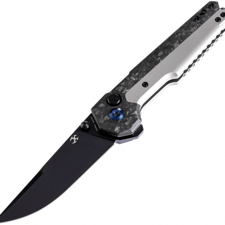Kansept Knives – K2009A1 – EDC Tac Linerlock Shred Front Flipper – CPM S35VN Titanium CF – Black and Grey