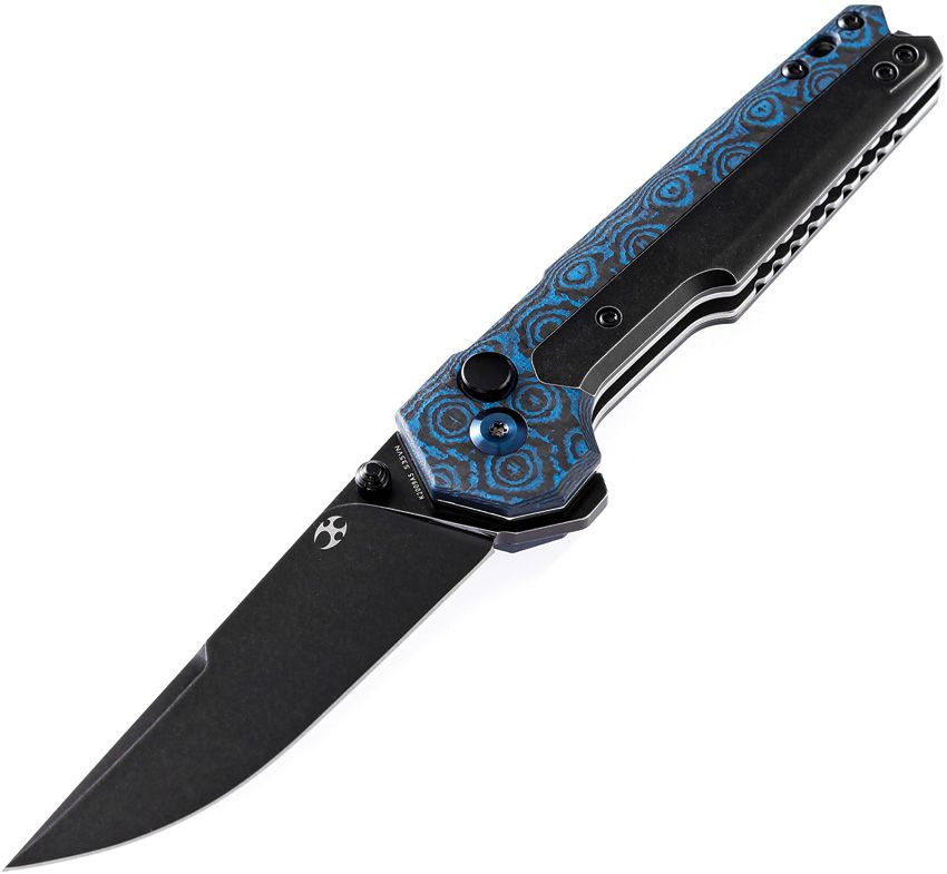 Kansept Knives – K2009A5 – EDC Tac Linerlock Folding Knife – CPM S35VN Titanium CF Inlay – Black and Blue