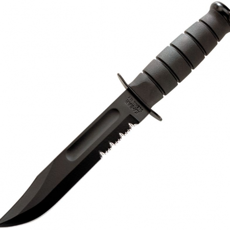 Ka-Bar – KA1214 – Fighting Knife – Fixed Blade Knife – 1095 Carbon Steel Coated Clip Point – Kraton G – Black