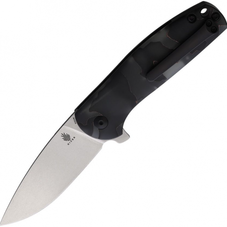 Kizer Cutlery – KI3471LA2 – Gemini Framelock Left Handed Folding Knife – Stonewash S35VN Raffir – Black